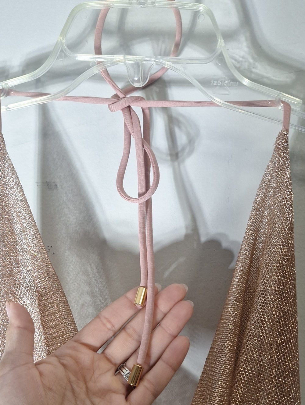 Hello Molly Metallic Rose Gold Cowl Neck Mini Dress - Picture 4 of 8
